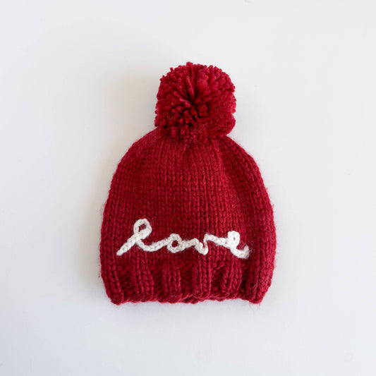 Love Hat Baby Kid Valentine Holiday Red Heart Beanie: XS; 3-6M