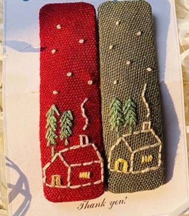 Xmas Tree Embroidered Hair Barrette, Christmas Collection ✅: 1. Xmas Tree - Red