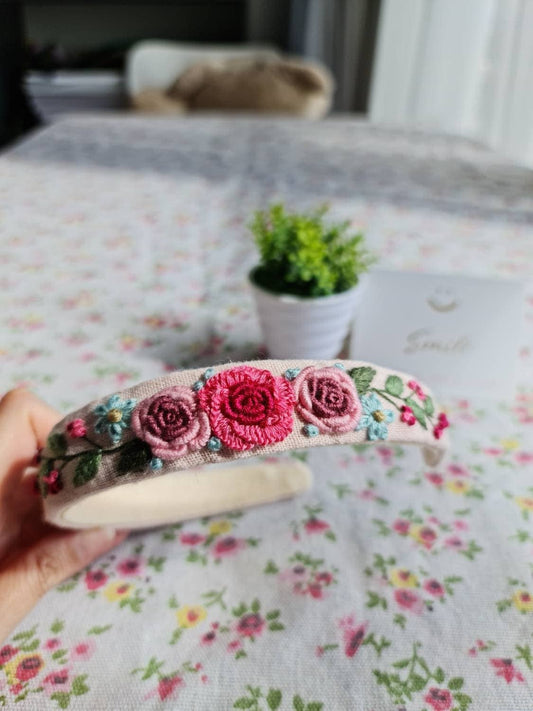 Floral Embroidered Headband, Collection Elena ✅: 3. Fuchsia & Purple