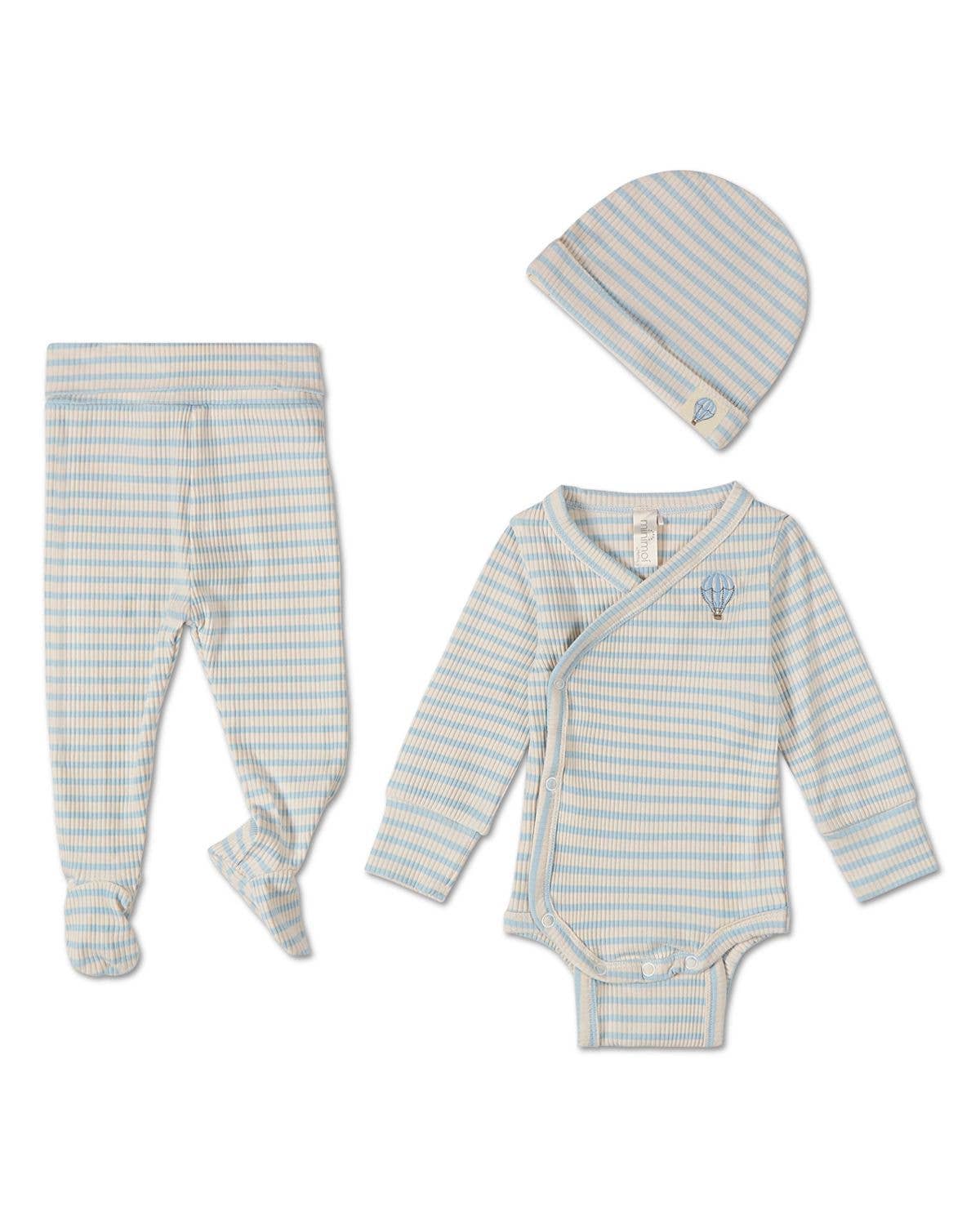 Striped Hot Air Balloon 3 Pc Set: Blue / 3 Months
