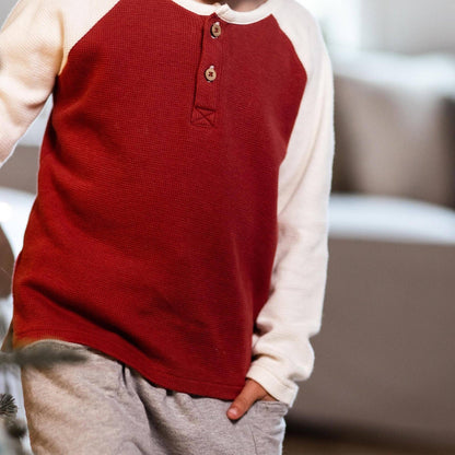 Thermal Organic Boy Tee & Pants Set - Brick Red: 3T
