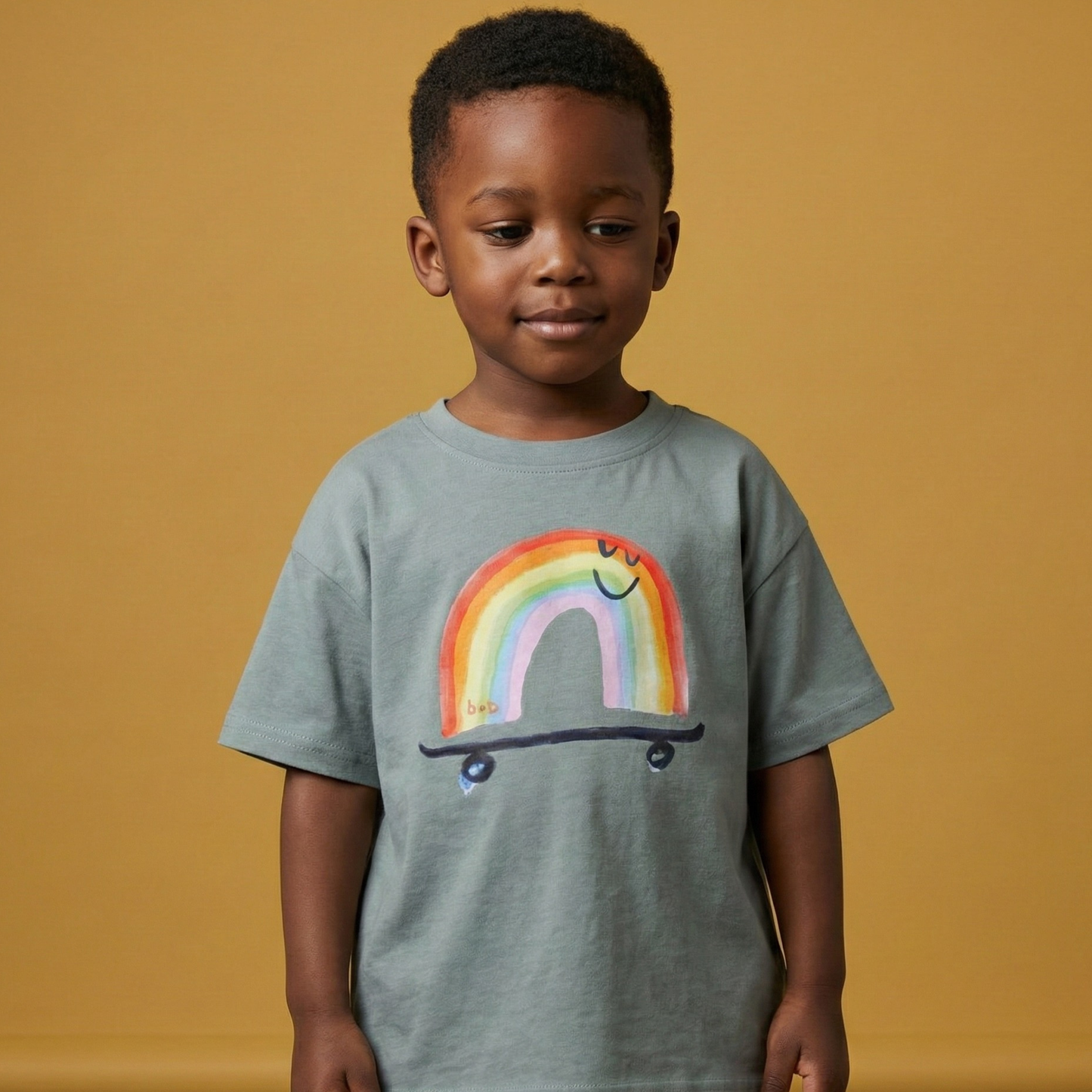 Rainbow Skateboard Tee – Organic Kids Tee (6–12m to 4y): 2Y
