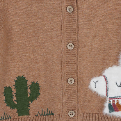 Cactus Llama Applique Baby Button Cardigan Sweater (Organic): Chai Spice