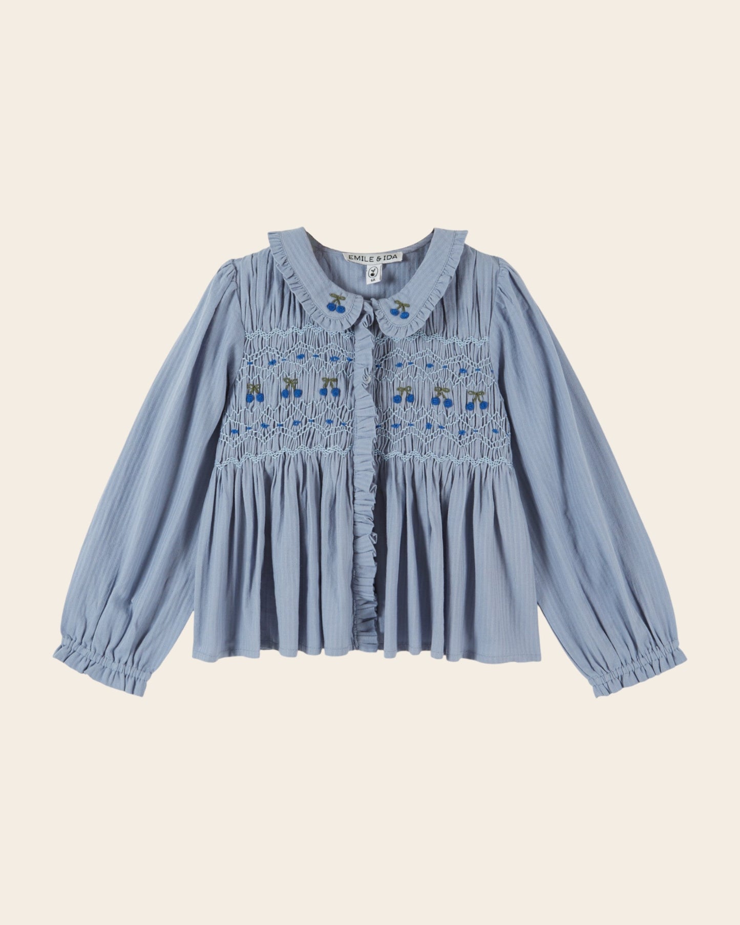 Blouse - Smocked Blue Cherries