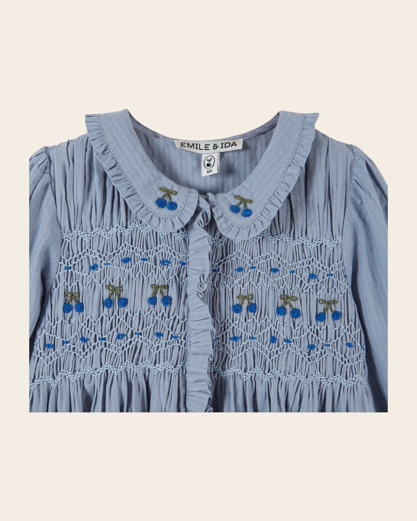 Blouse - Smocked Blue Cherries