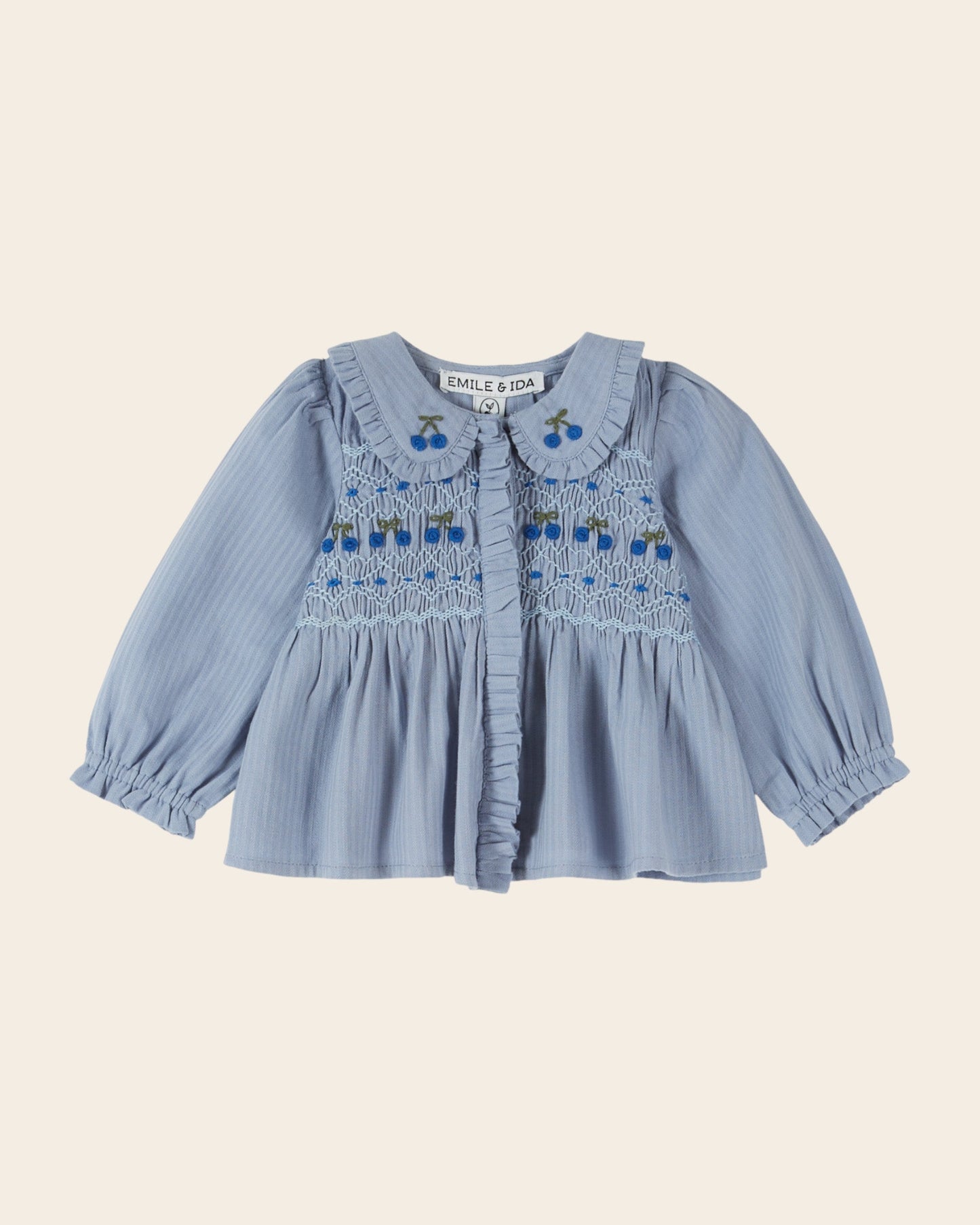 Blouse - Smocked Blue Cherries
