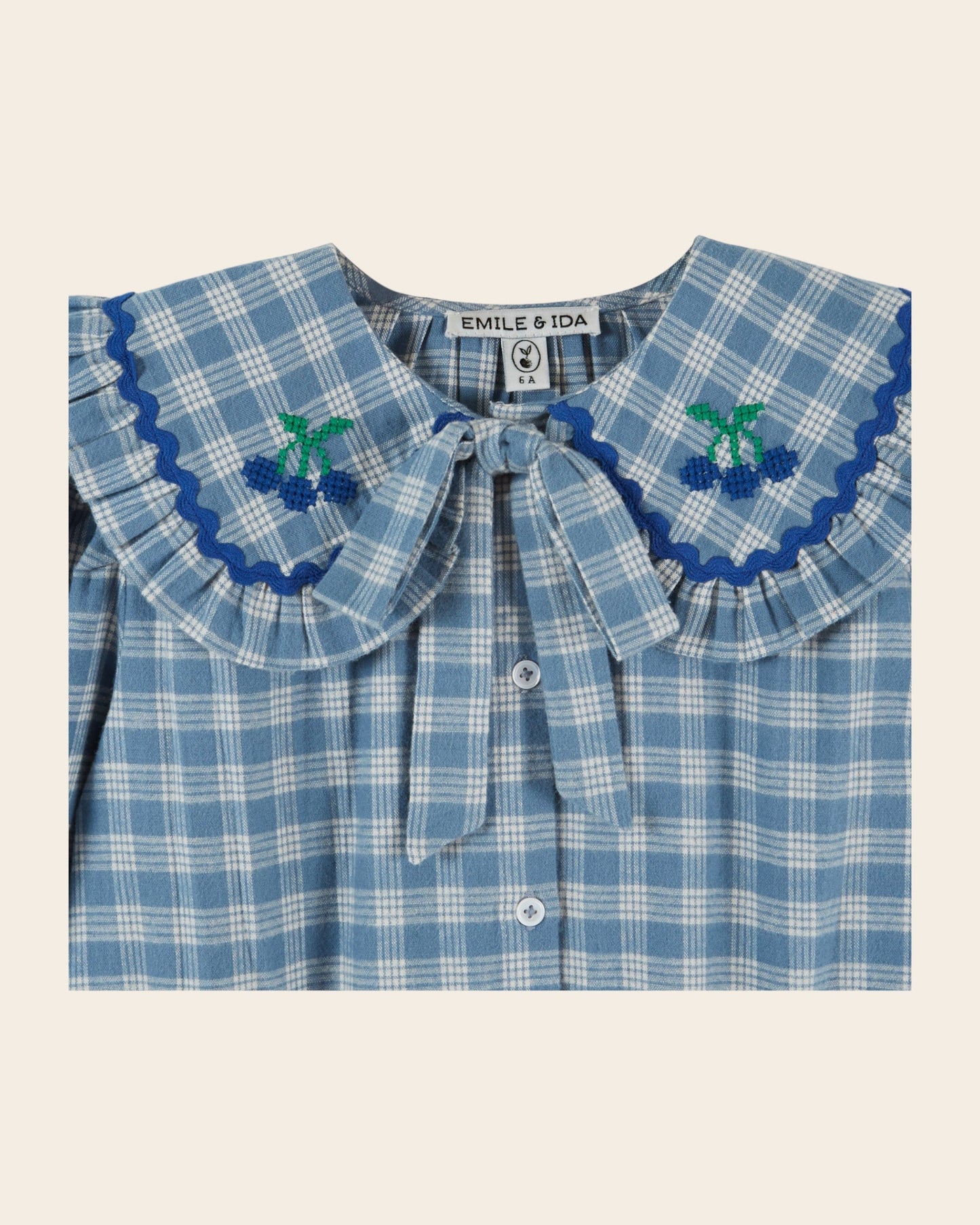 Blouse - Blue Check Big Collar
