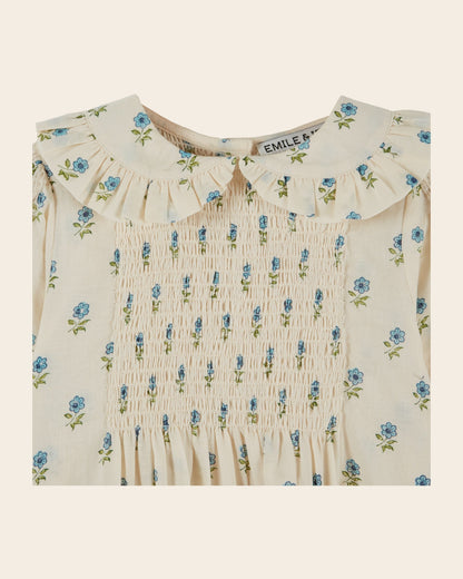 Blouse - Smocked Ecru Floral