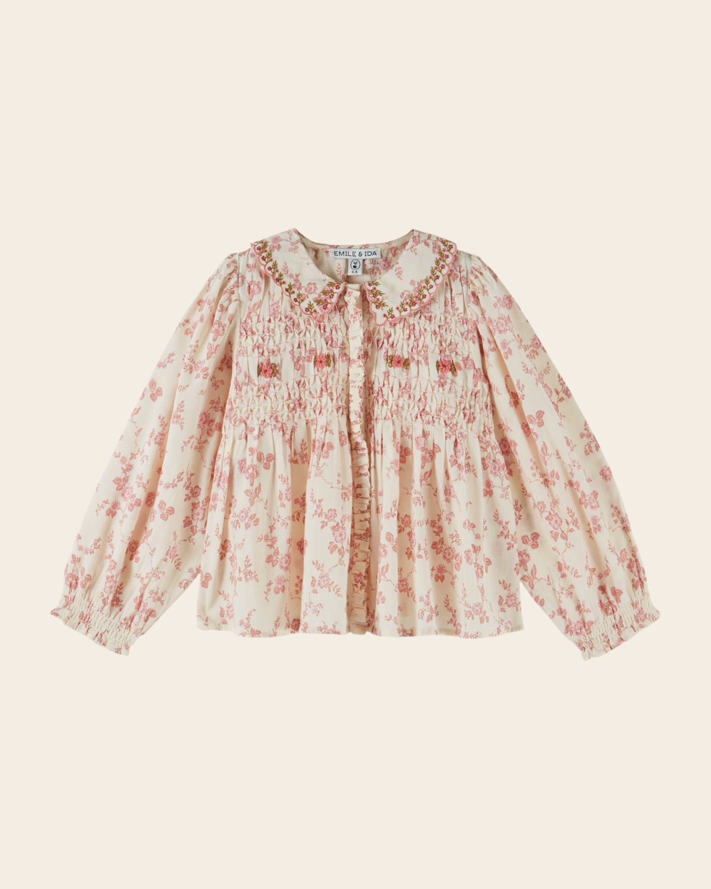 Blouse - Smocked Ecru & Pink