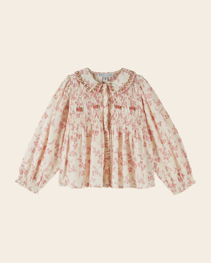 Blouse - Smocked Ecru & Pink