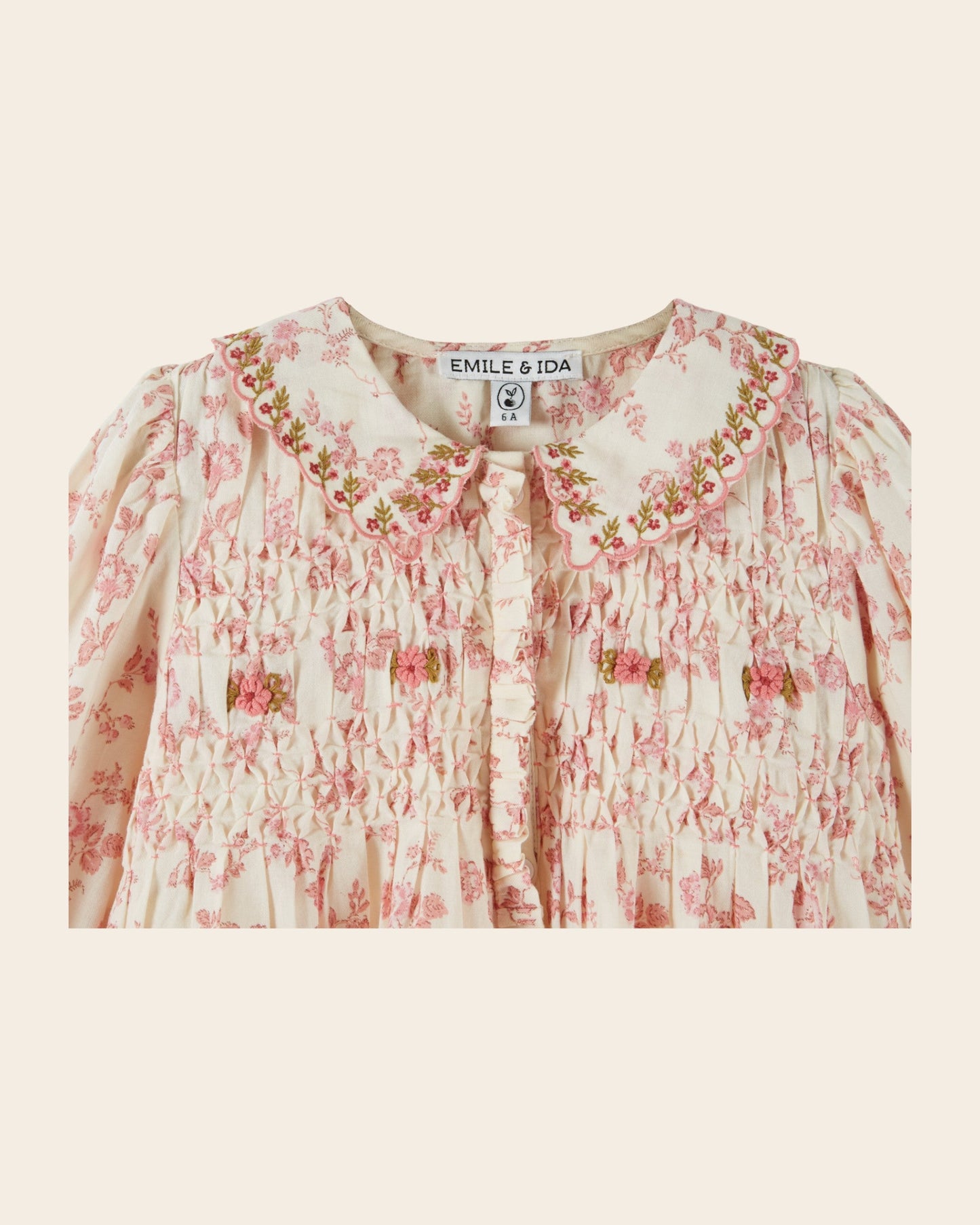Blouse - Smocked Ecru & Pink