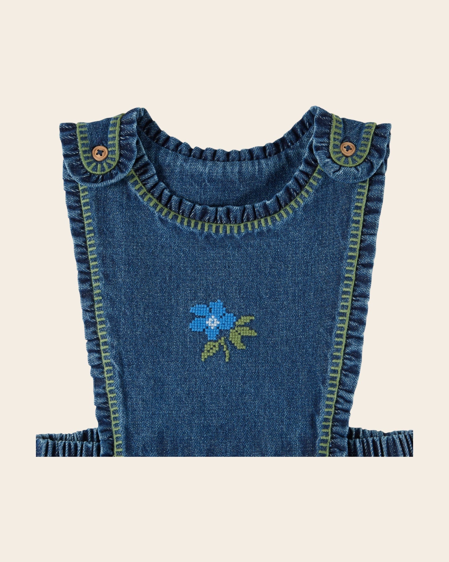 Pinafore Dress - Embroidered Blue Denim