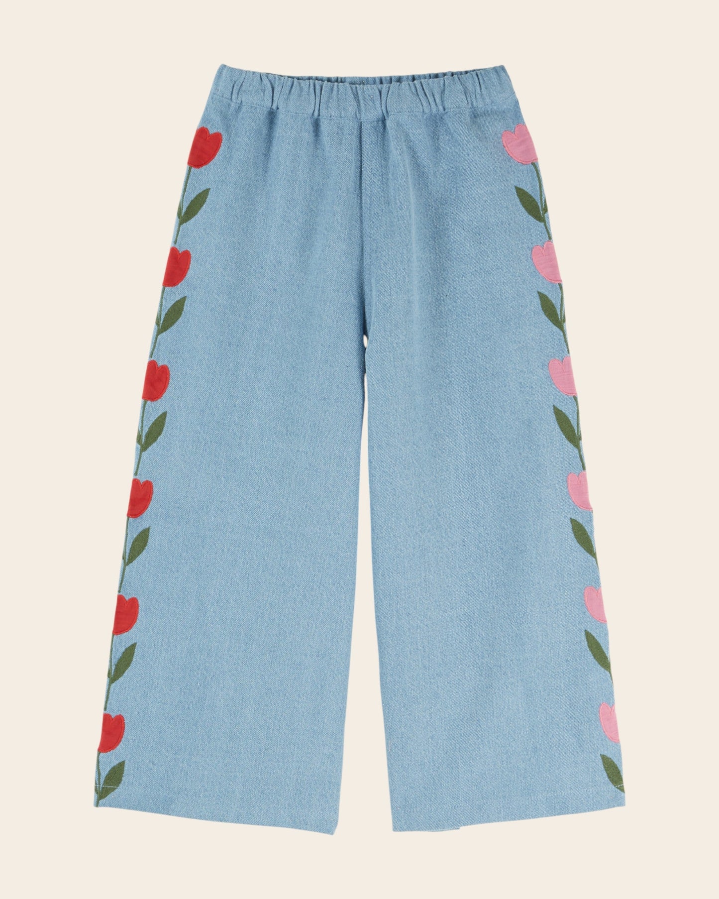 Trousers - Embroidered Tulip Faded Denim