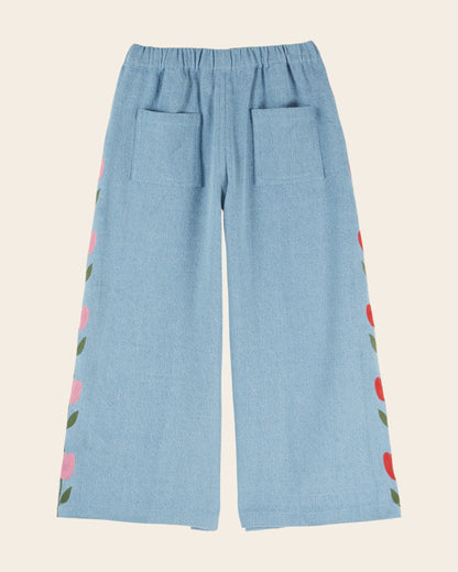 Trousers - Embroidered Tulip Faded Denim