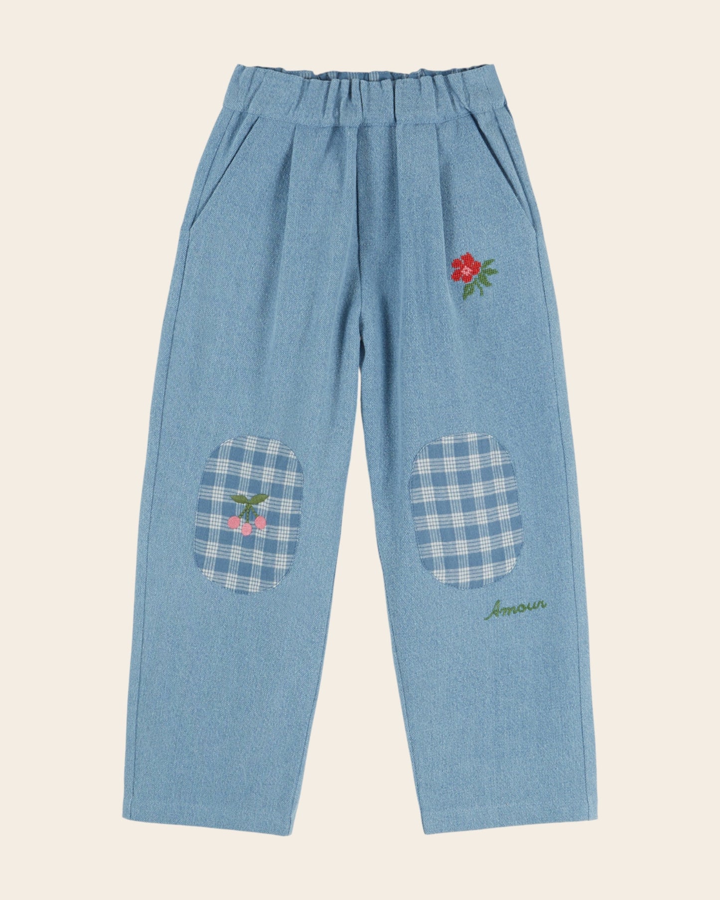 Trousers - Faded Denim Knee-Patch