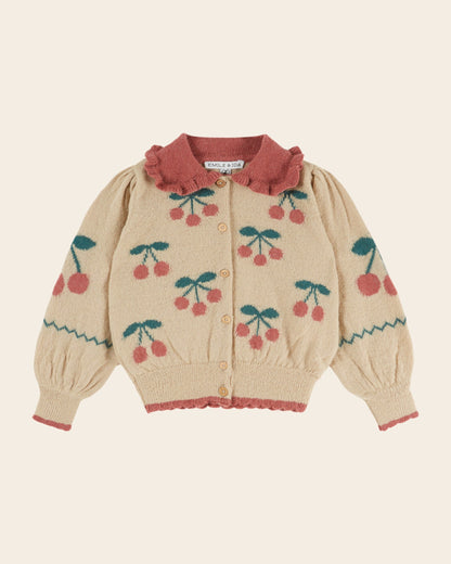 Cardigan - Beige Cherry Intarsia