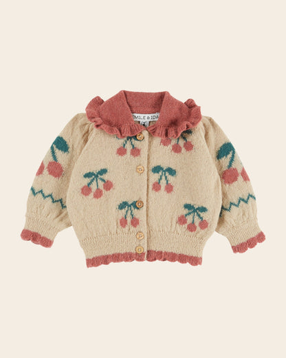 Cardigan - Beige Cherry Intarsia