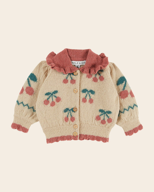 Cardigan - Beige Cherry Intarsia