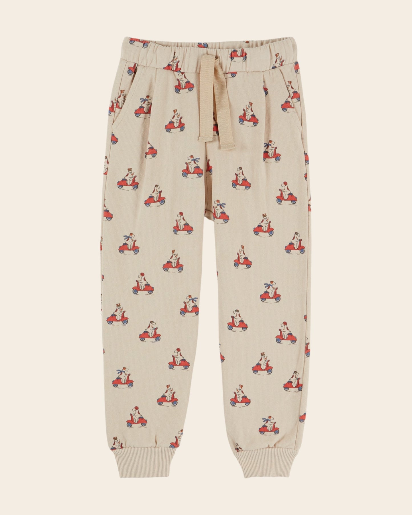 Joggers - Beige Scooter Dogs Print