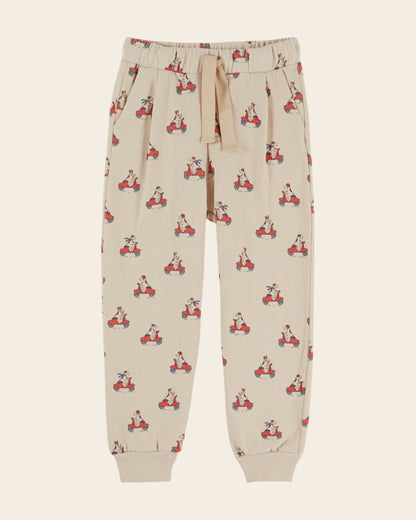 Joggers - Beige Scooter Dogs Print