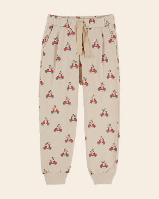 Joggers - Beige Scooter Dogs Print