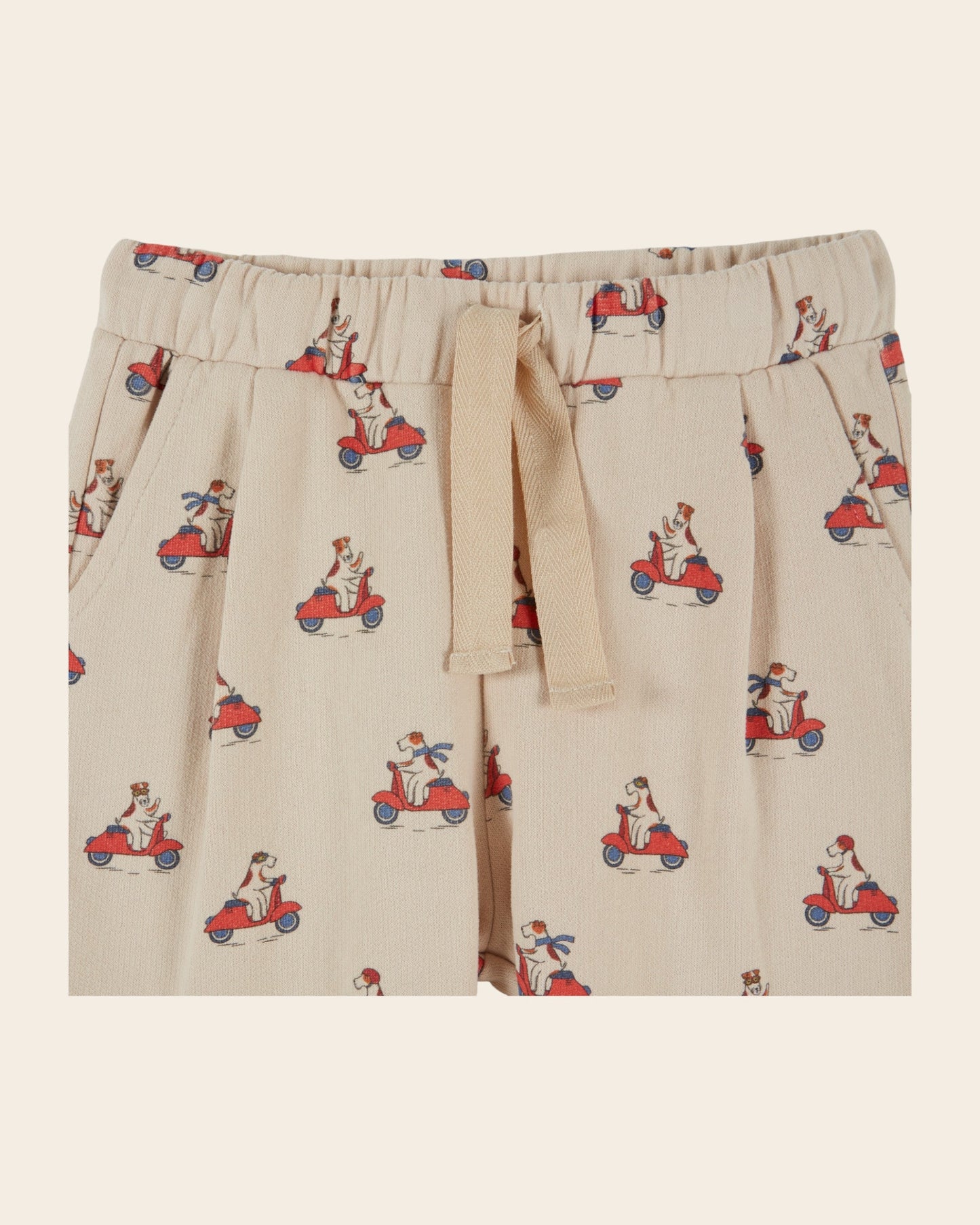 Joggers - Beige Scooter Dogs Print