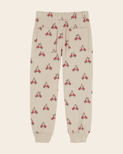 Joggers - Beige Scooter Dogs Print