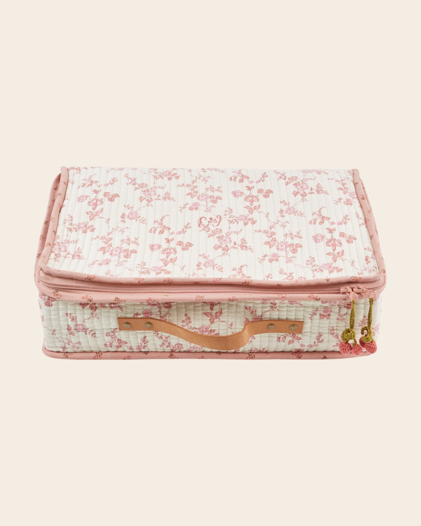 Large Suitcase - Ecru & Pink Floral
