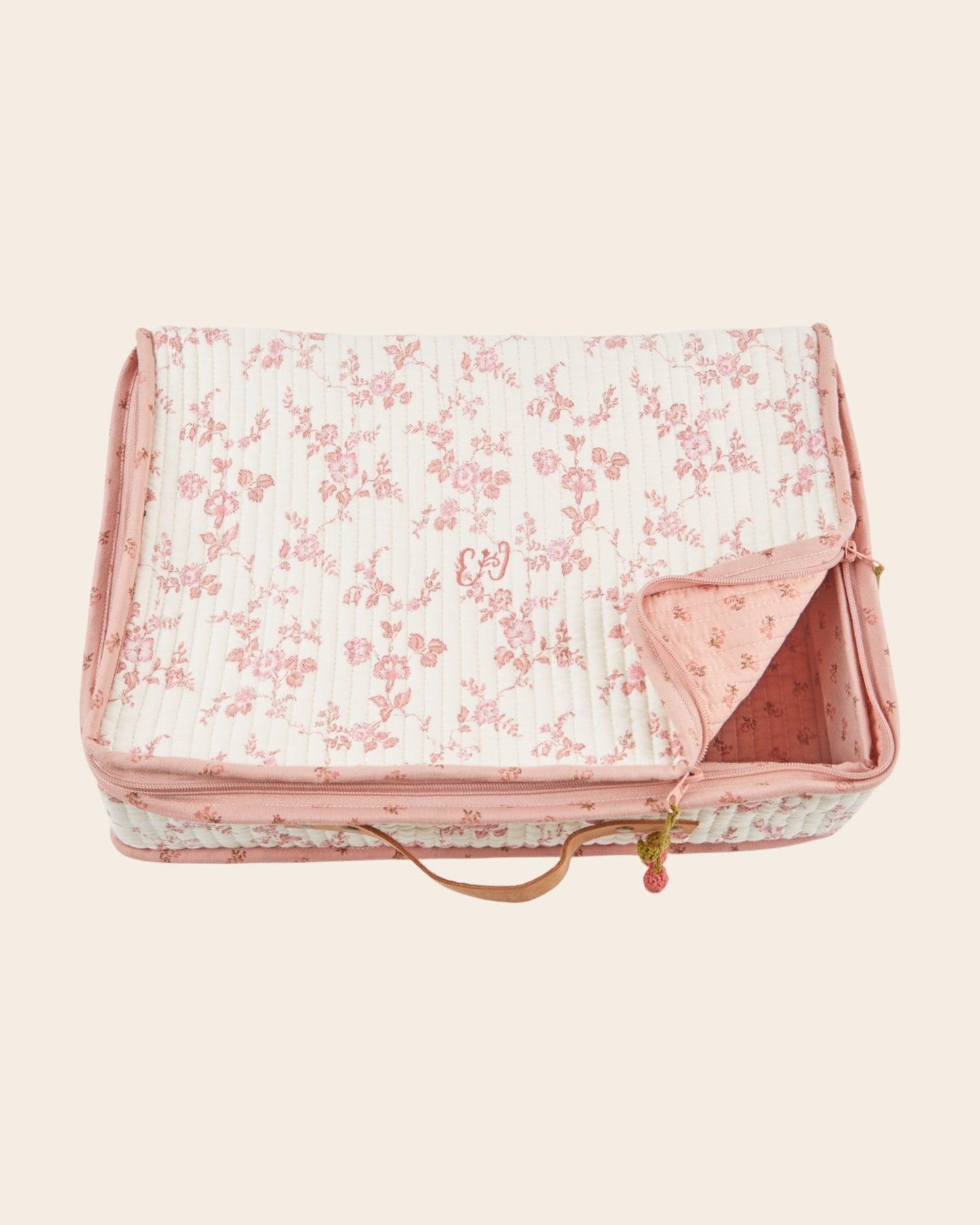 Large Suitcase - Ecru & Pink Floral