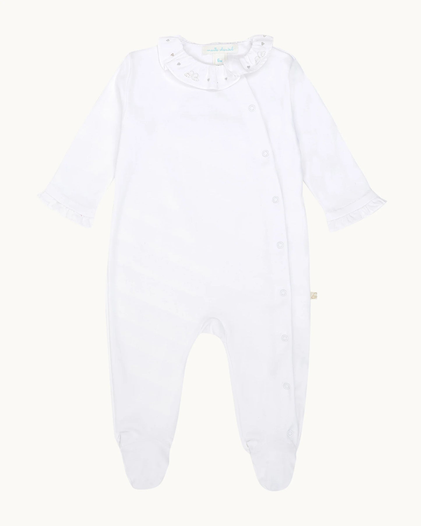 Angel Wing™ Pima Cotton Silver Sleepsuit - White & Silver