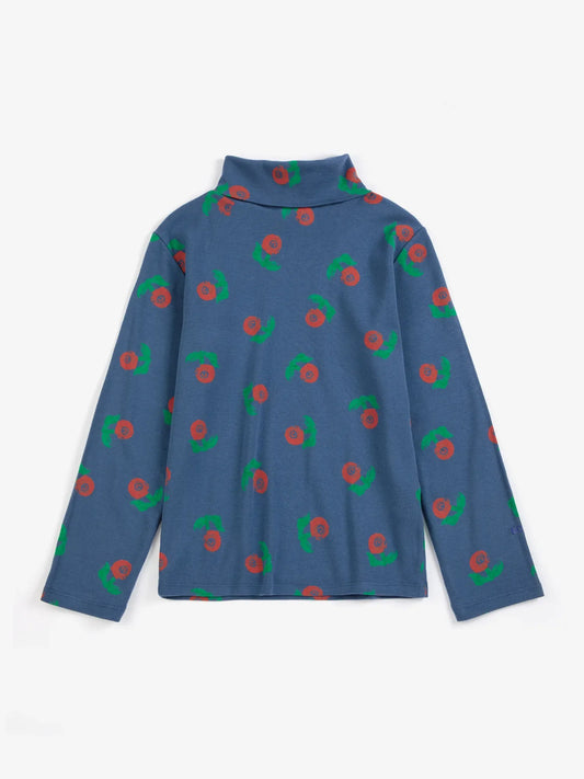 Stamp Bloom all over turtle neck T-shirt - Navy Blue