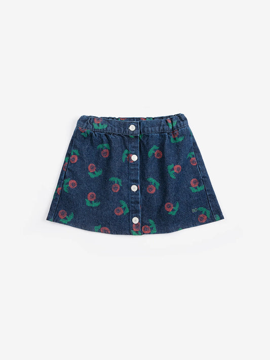 Stamp Bloom all over denim skirt - Navy Blue