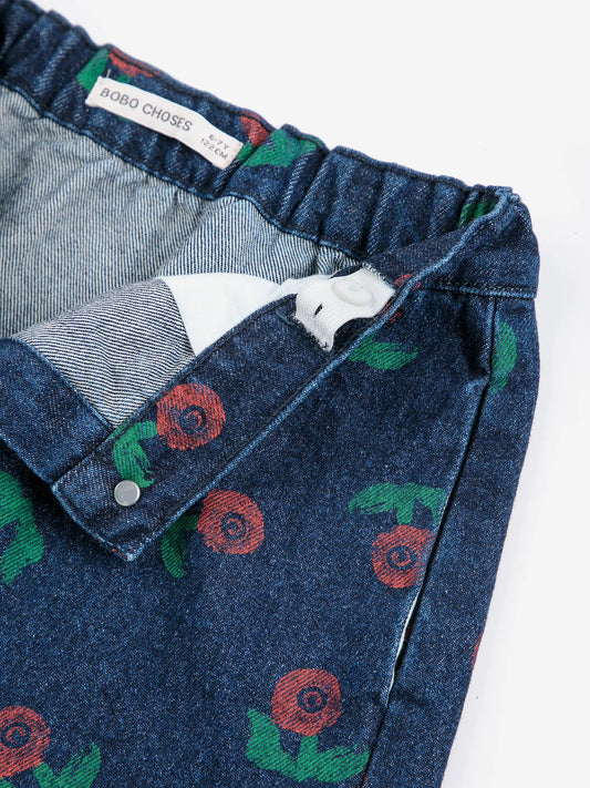 Stamp Bloom all over denim skirt - Navy Blue