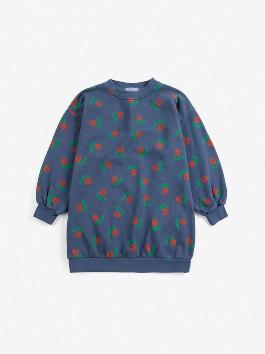 Stamp Bloom all over sweatshirt dress - Navy Blue