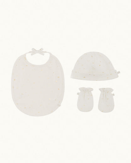Bay Star & Crown Hat, Mittens & Bib Set - Natural