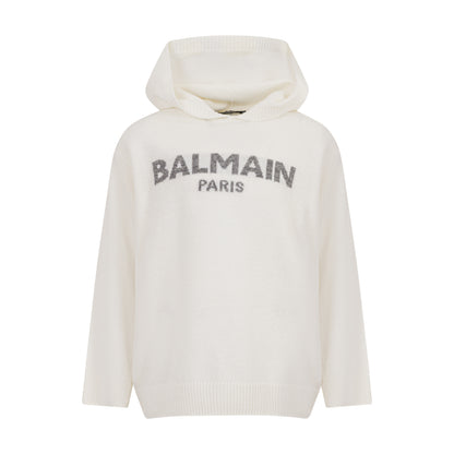 Boy Long Sleeves Knit Hoodie With Text Logo