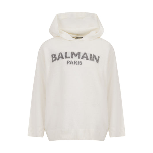Boy Long Sleeves Knit Hoodie With Text Logo
