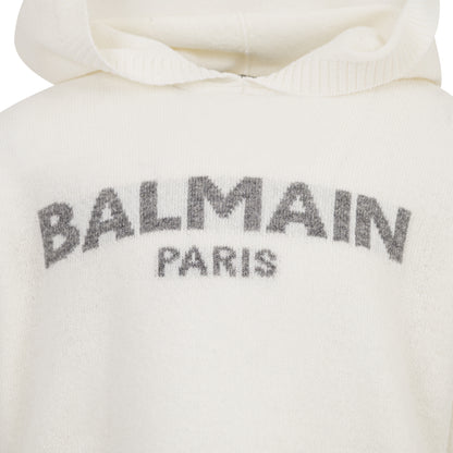 Boy Long Sleeves Knit Hoodie With Text Logo