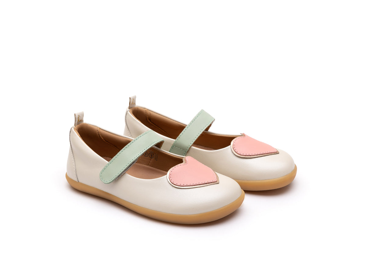 Kid Mary Janes Heart - Antique White/ Pink Lake/ Metalic Salmon