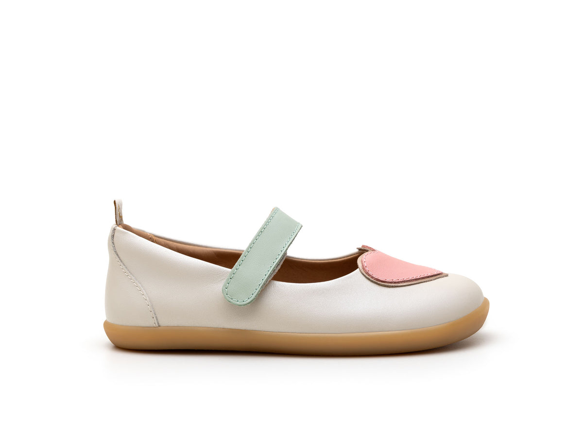 Kid Mary Janes Heart - Antique White/ Pink Lake/ Metalic Salmon