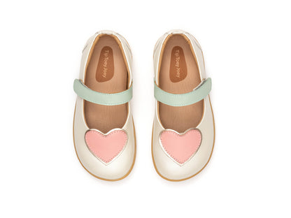Kid Mary Janes Heart - Antique White/ Pink Lake/ Metalic Salmon