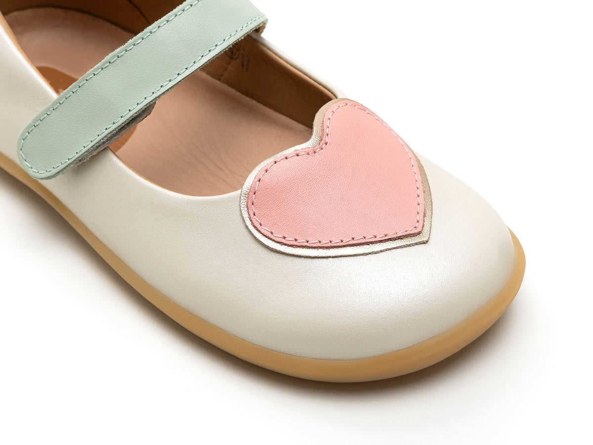 Kid Mary Janes Heart - Antique White/ Pink Lake/ Metalic Salmon
