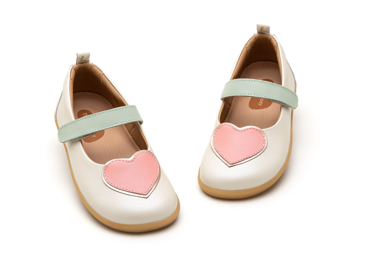 Kid Mary Janes Heart - Antique White/ Pink Lake/ Metalic Salmon