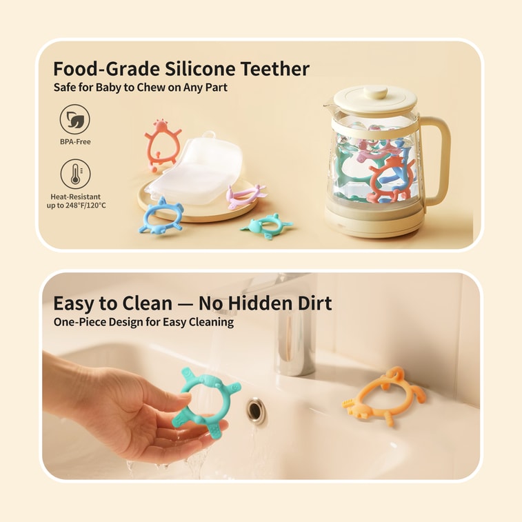 Cat Silicone Teether for sipping (Blue) 6M+