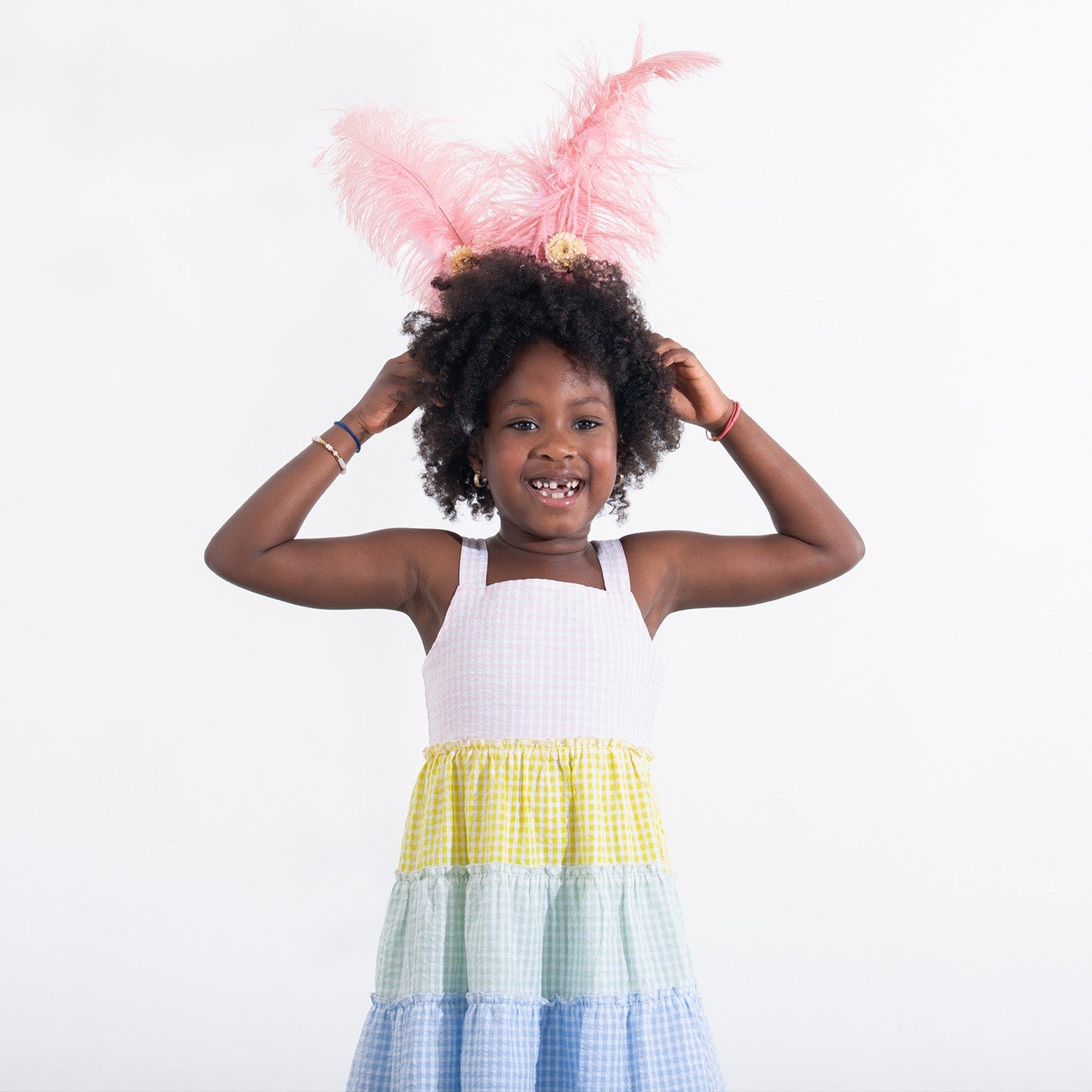 Multi Gingham Woven Girls Tiered Dress