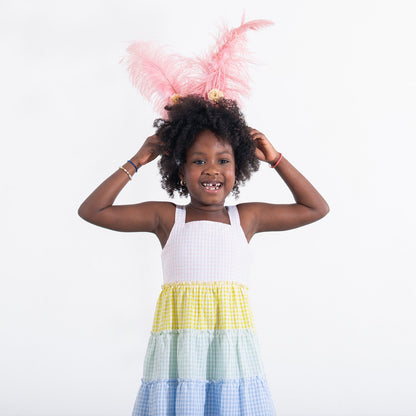 Multi Gingham Woven Girls Tiered Dress