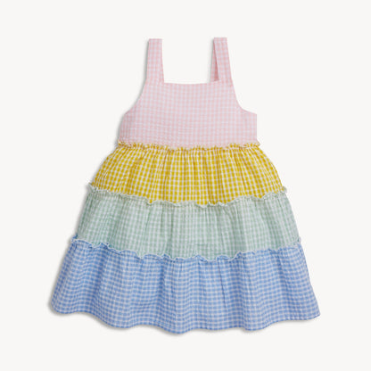 Multi Gingham Woven Girls Tiered Dress