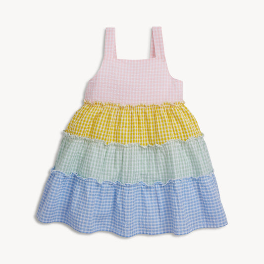 Multi Gingham Woven Girls Tiered Dress