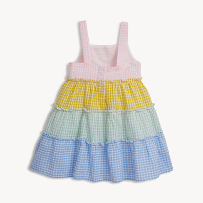 Multi Gingham Woven Girls Tiered Dress