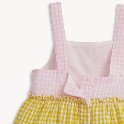 Multi Gingham Woven Girls Tiered Dress
